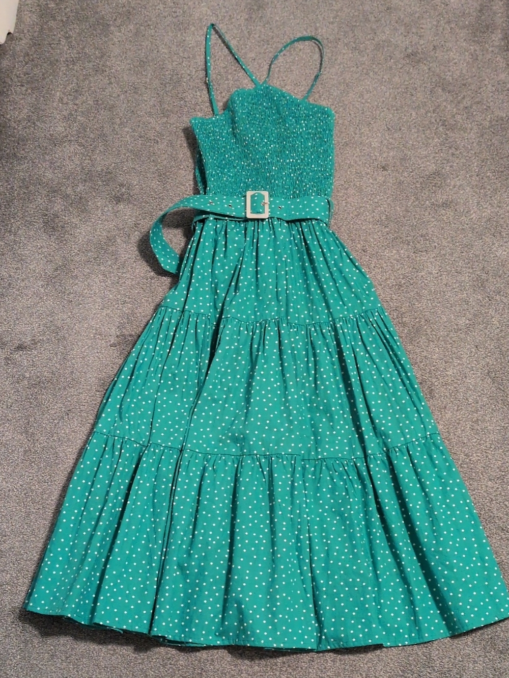 Lusana Teal Polka Dot Midi Dress Size Medium